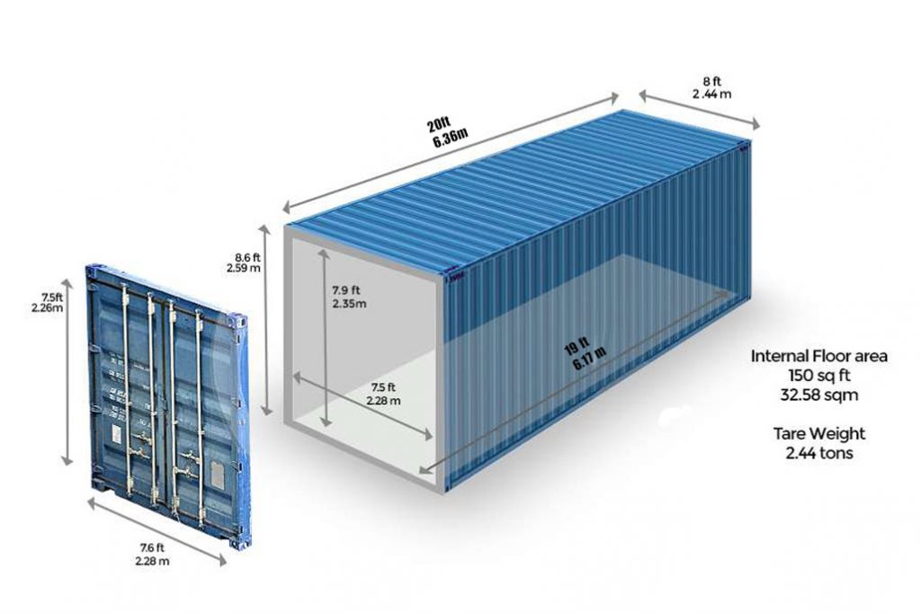 Kích thước container 20ft cao