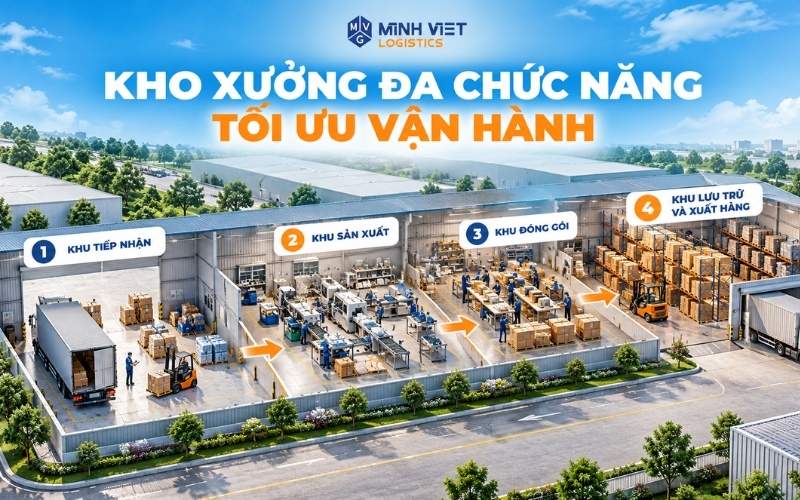 Kho xưởng kết hợp sản xuất, lưu trữ và đóng gói hàng hóa